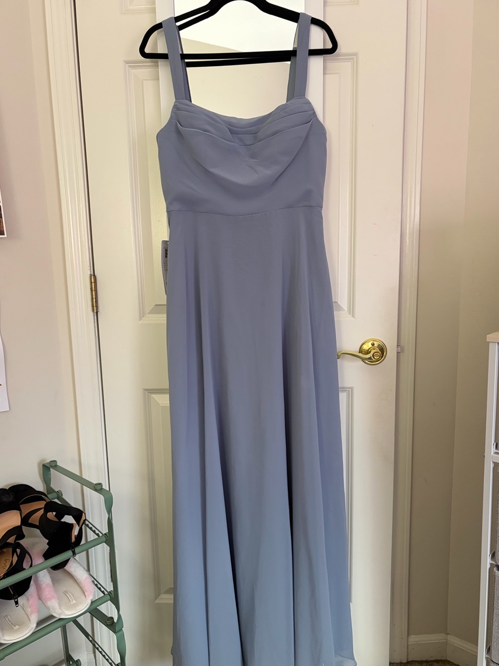 NWT Azazie Shaude A-Line Pleated Chiffon Formal Bridesmaid Dress in Dusty Blue - Picture 4 of 12
